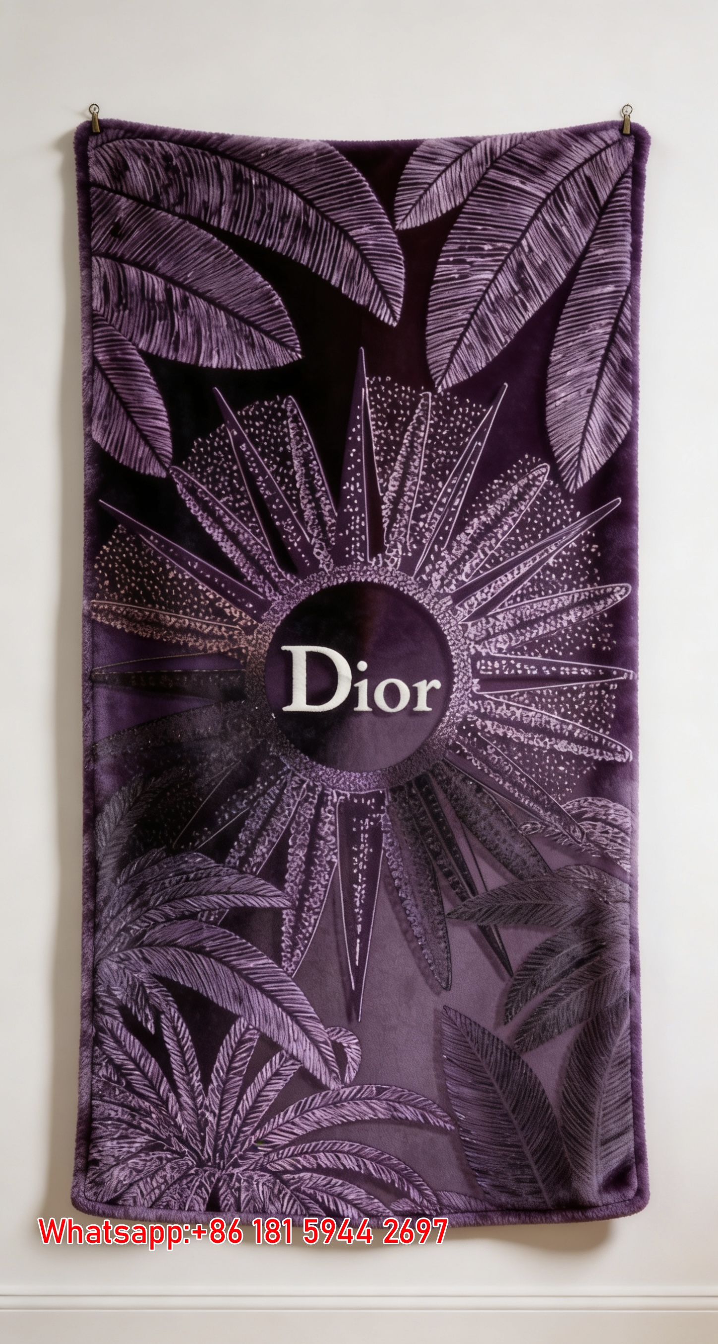 Dior Purple Tropical Palm Flannel Blanket Throw Sofa Decor D134